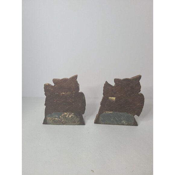 Vintage Brown Carved Wood Owl Bookend Set of Two Rustic Decorative - Picture 4 of 6